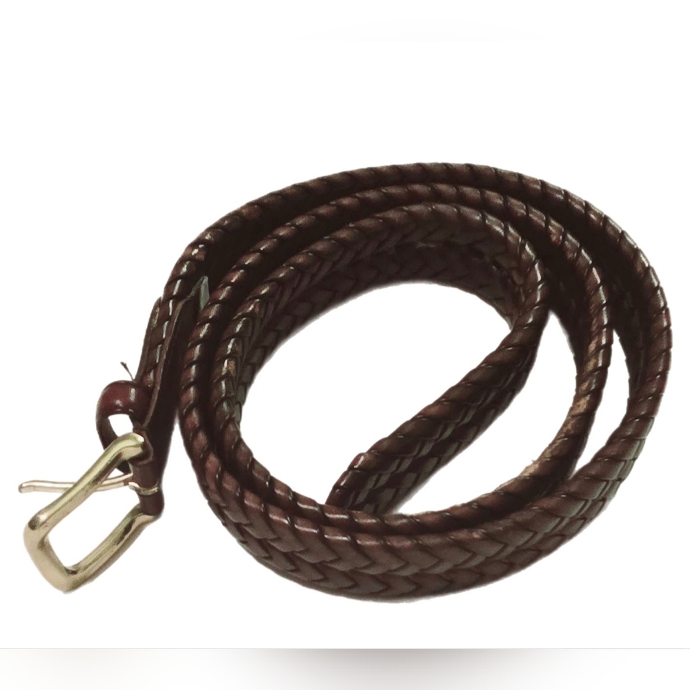 Fossil Belt Men Size 42 Brown Genuine Leather Braided Bonded